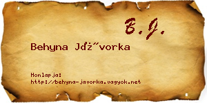 Behyna Jávorka névjegykártya